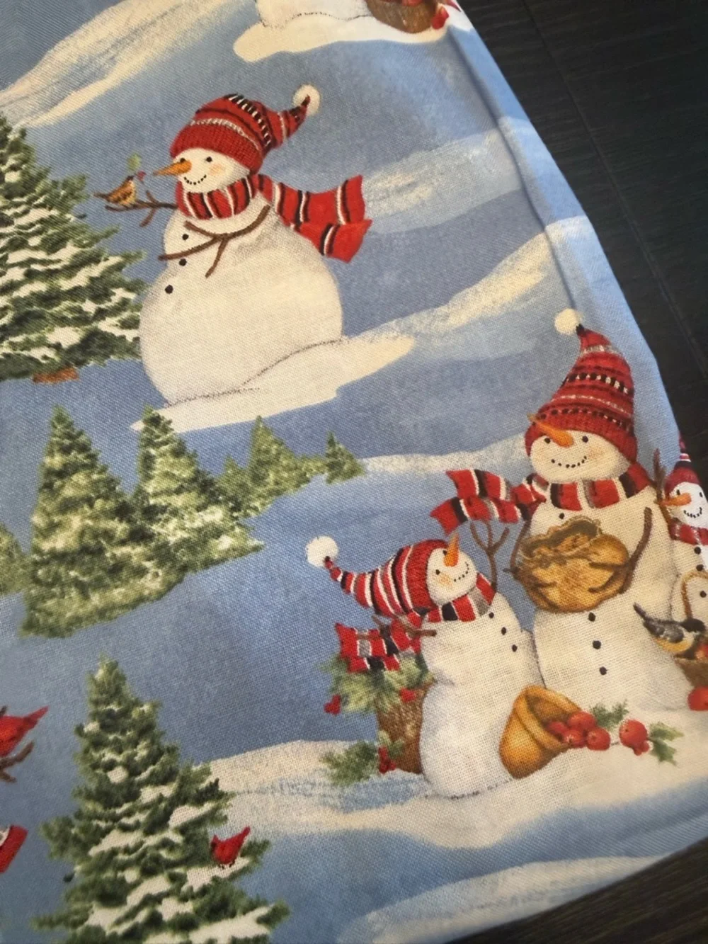 Christmas Holiday Fabric Crafting DIY Snowman Scene Cartoon Cotton Fabric Blue